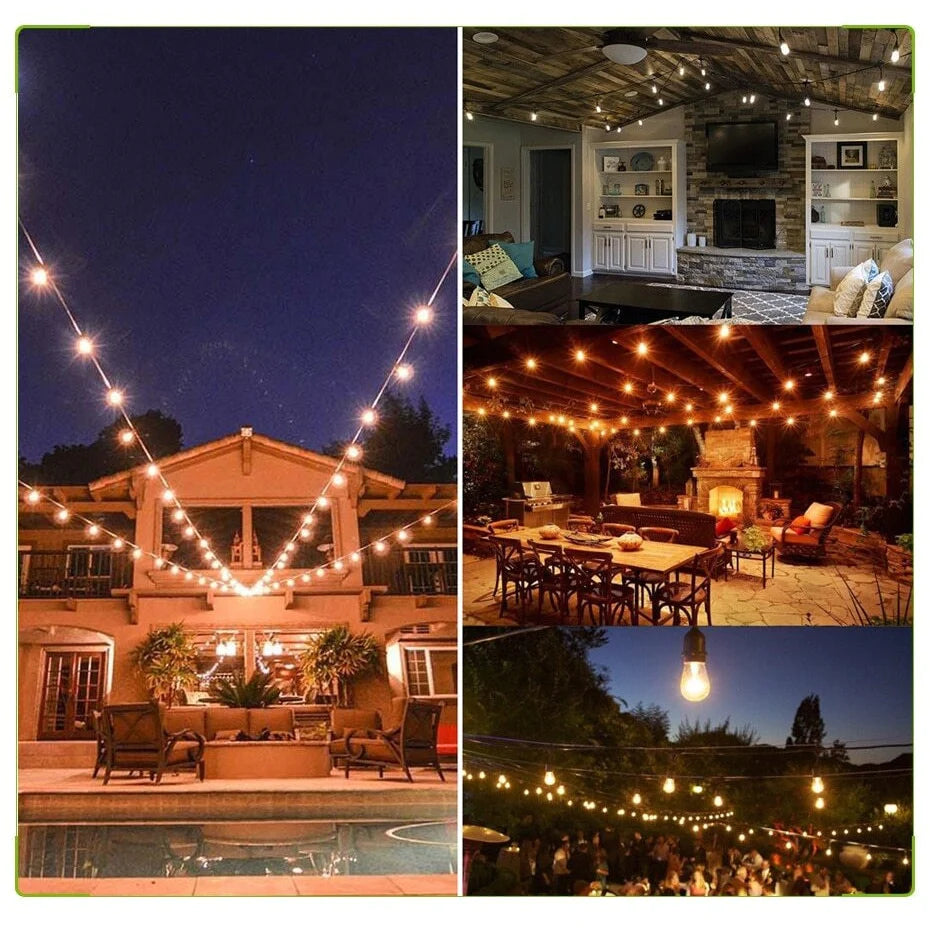 Ghirlanda Luminoasa Pentru Gradina Terasa 10m, 10 Fasung E27 Cu  Becuri Negru