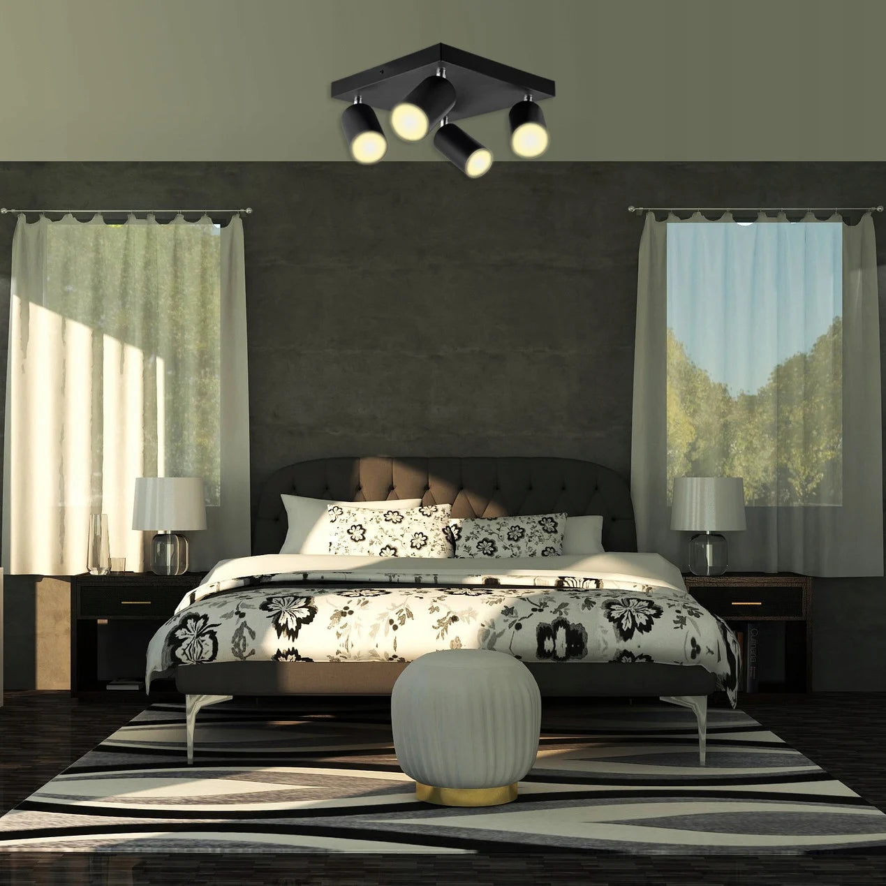 Spot Patrat Reglabil Negru 4 X GU10 250mm